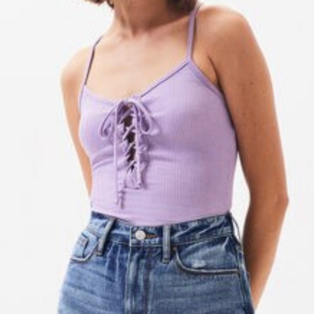 Pacsun Me to We purple ribbed racerback lace up bodysuit
